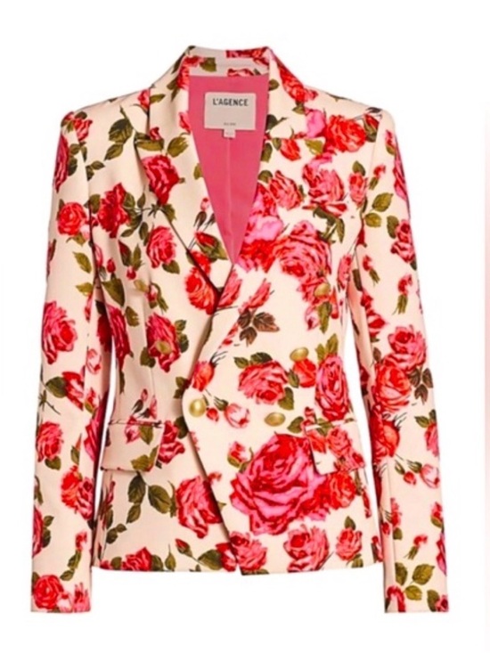 L'AGENCE Jackets & Blazers - L'AGENCE Cream Blazer with Pink & Red Rose Print—GORGEOUS!! Beautiful Fabric-6